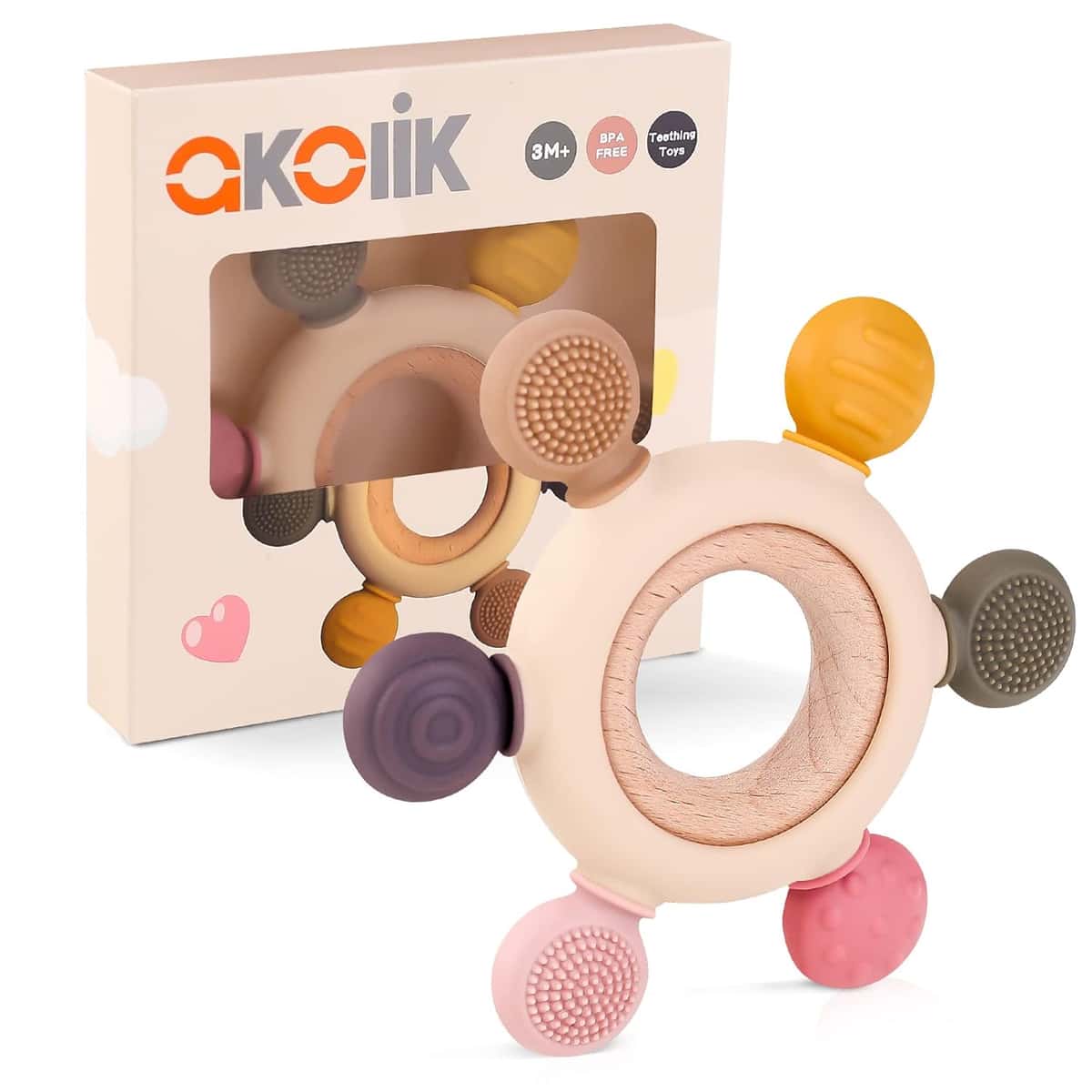 akolik Beißring Baby, BPA-frei Zahnungshilfe aus Silikon, Baby Spielzeug