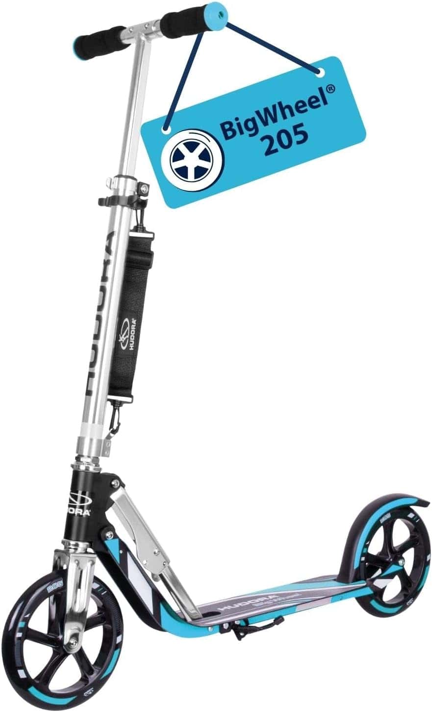 HUDORA BigWheel 205 Scooter - Stabiler Aluminium-Roller - Höhenjustierbarer & zusammenklappbarer Cityroller mit Ständer - Sportlicher Kinderroller