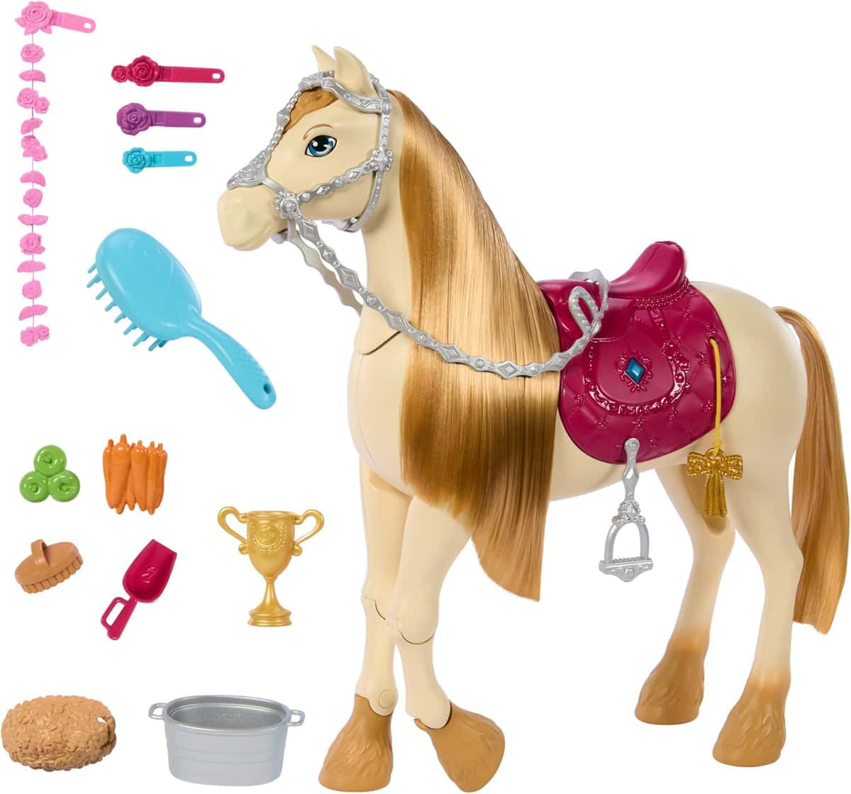 Barbie Spielzeugpferd mit Geräuschen, Musik und Zubehör, inspiriert von Barbie Mysteries: Das geheimnisvolle Pferdeabenteuer“ Pferd kann sich bewegen, tanzen und mit den Augen blinzeln