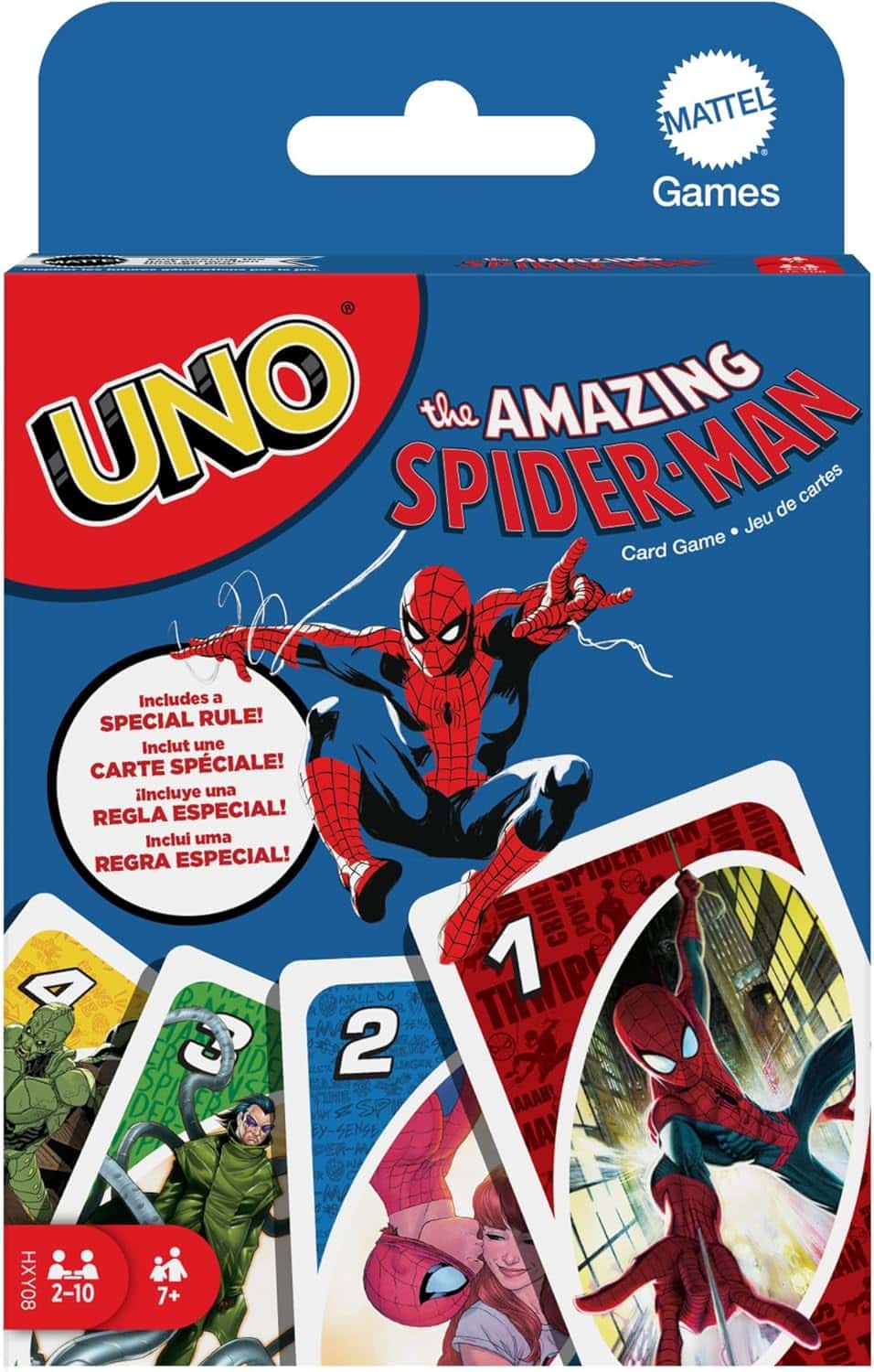 Mattel Games UNO The Amazing Spider-Man, Kartenspiel für Kinder, Erwachsene und Familien mit Karten und Sonderregel, inspiriert von der Marvel Comicreihe