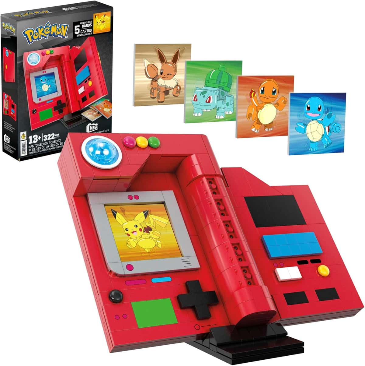 MEGA Pokémon Bauspielzeug Kanto-Region Pokédex mit 322 Teilen, Lichtfunktion und Karten