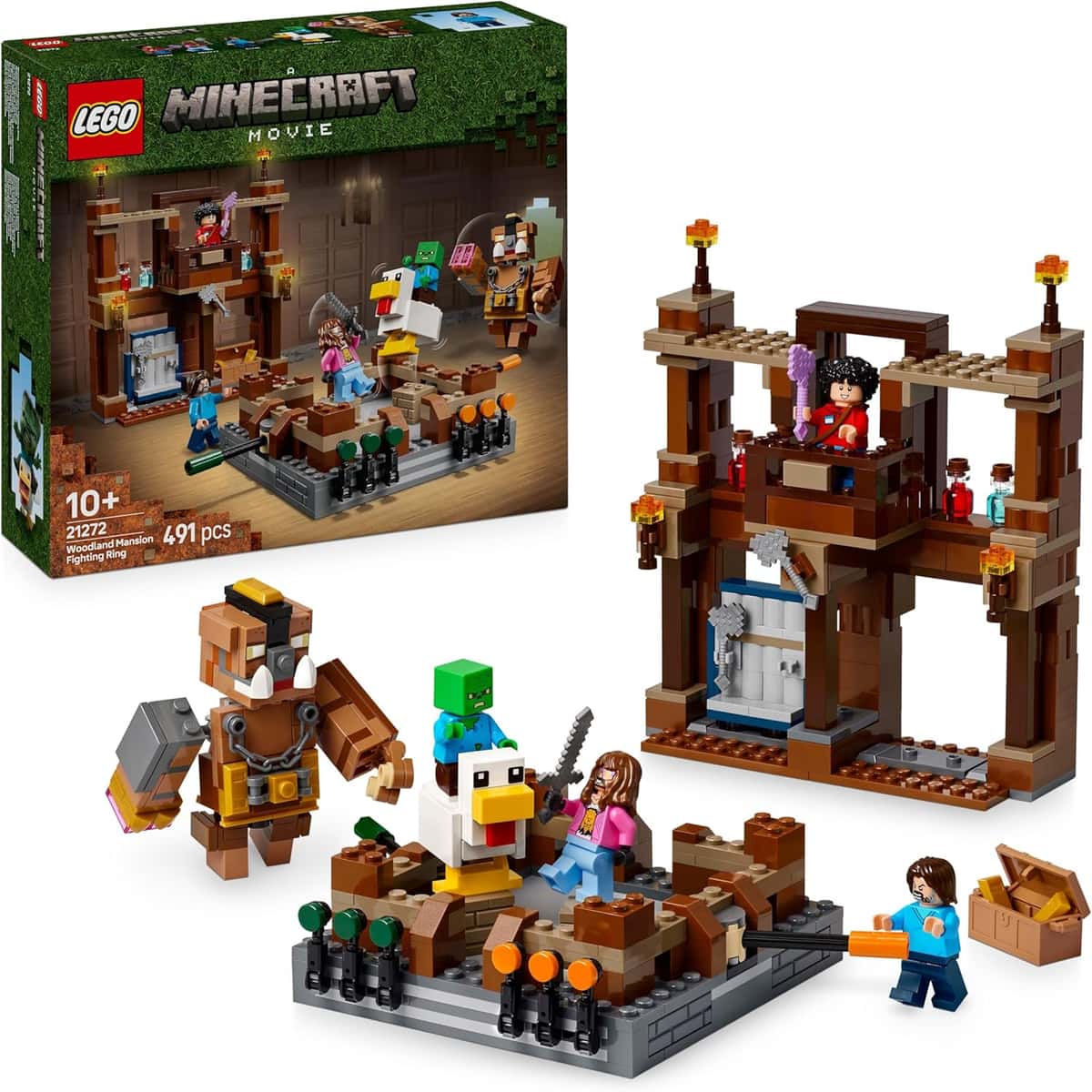 LEGO Minecraft Waldanwesen mit Boxring - Interaktives Gaming Spielzeug- Baby-Zombie, Steve, Garret und Henry Minifiguren