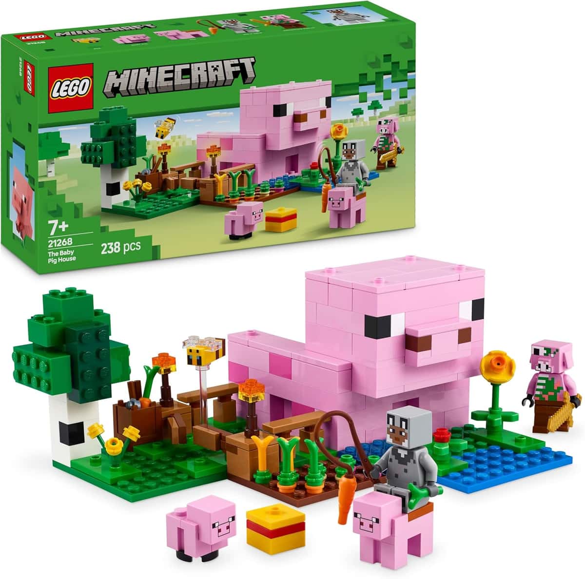 LEGO Minecraft Das Babyschwein-Haus - Interaktives Spielzeug mit Einer Helden Figur, Schwein, Biene, Zombie Piglin