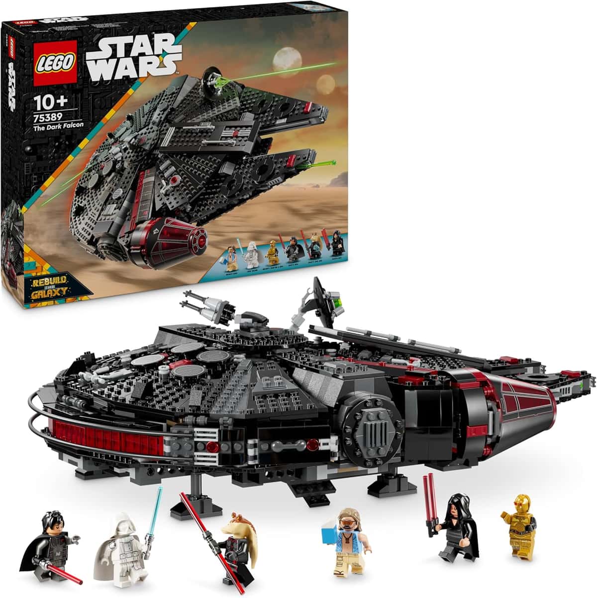 LEGO Star Wars 75389 Der Dunkle Falke – Spielzeug zum Ausstellen mit federbetriebenen Shootern, Kanonen und 6 Minifiguren, darunter C-3PO 