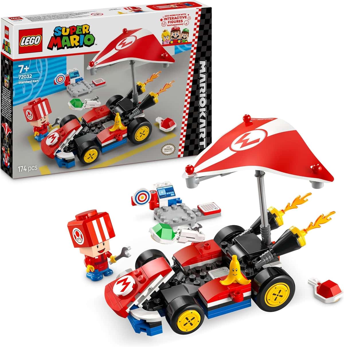LEGO Super Mario: Mario Kart – Standard-Kart, Nintendo Sammlerstück, Geschenk für Kinder, lässt Jungen, Mädchen und Gamer ab 7 Jahren selbstständig Spielen, Abenteuer Spielzeug mit Toad Figur