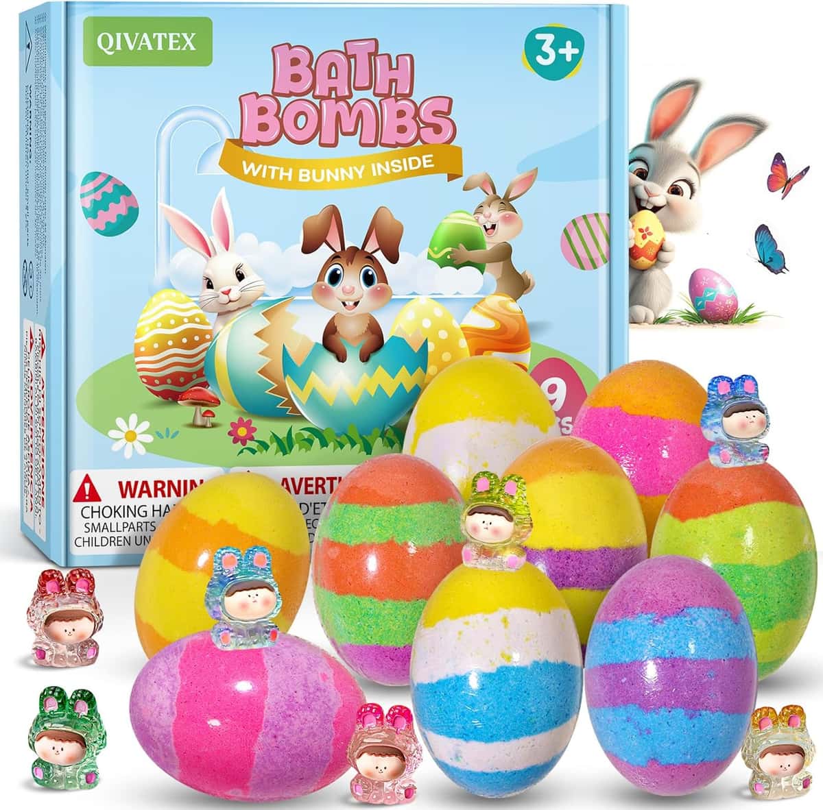 Badebomben Geschenke für Kinder mit Kaninchen-Spielzeug im Inneren, 9Stück Ostergeschenke für Kinder