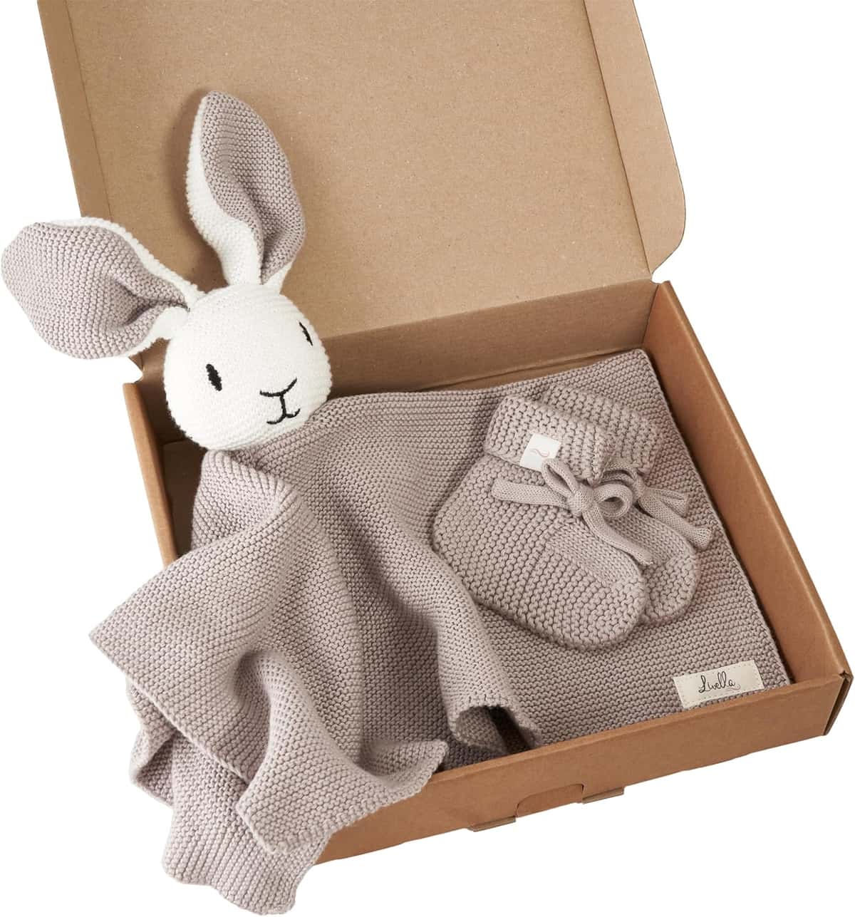 Livella Kuscheltuch „Hase“ mit Söckchen - Reine Bio-Baumwolle – Premium Schmusetuch, Kuscheldecke, Schmusedecke, Strickdecke - Samtweich & atmungsaktiv - Oeko-TEX® Standard 100 und GOTS Zertifiziert
