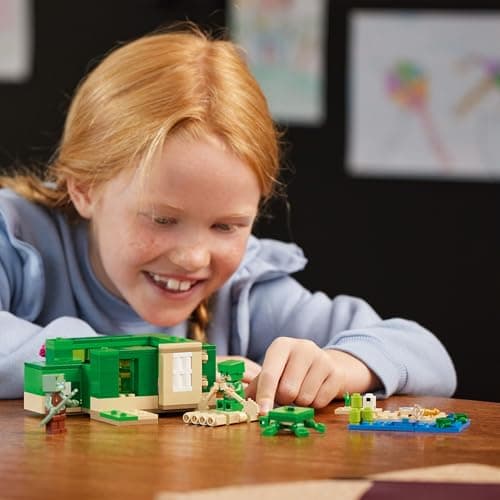 LEGO Minecraft Das Schildkrötenstrandhaus - Spielzeug mit Tierfiguren & Schildkröten Figur -Spielset mit Zubehör - Werkbank, Bambusfloß - – Bild 2