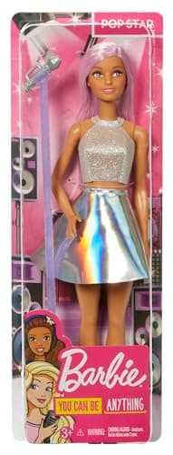 Barbie Pop-Star-Puppe gekleidet in einem schillernden Rock mit Mikrofon und rosafarbenem Haar, Geschenk für Kinder von 3 bis 7 Jahren – Bild 6