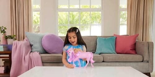 Barbie funkelnd leuchtendes Einhorn mit 20 interaktiven Kombinationen aus Lichteffekten, Geräuschen und Musik, zum Spielen Knöpfe drücken und Kopf streicheln – Bild 2