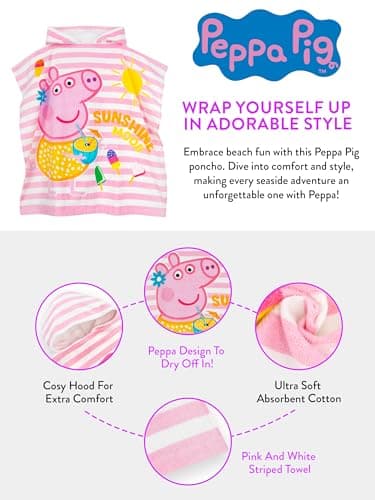 Peppa Pig Handtuch | Badeponcho Kinder | Poncho Handtuch Mit Kapuze | Einheitsgröße Rosa – Bild 5