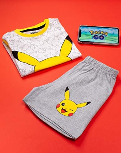 Pokemon Pikachu Gesicht Grau Gelb Jungen Kinder Short-Pyjamas Nachtwäsche Set – Bild 3
