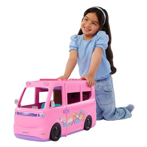 Barbie Super Abenteuer-Camper Spielset mit Dachzelt, Hängesessel, Fischteich, Grill mit Farbwechseleffekt und über 60 Zubehörteilen inklusive Knete – Bild 4