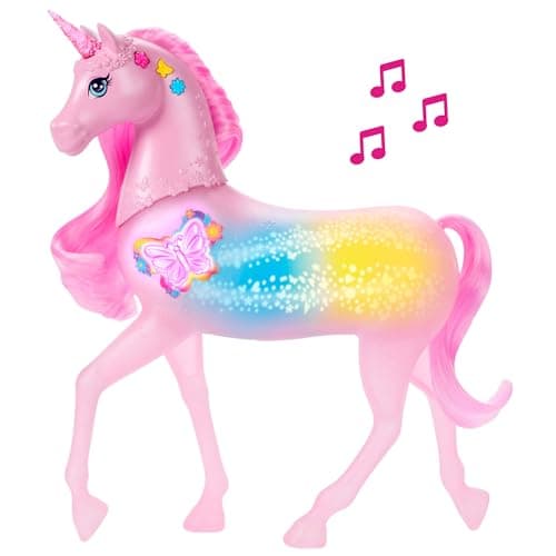 Barbie funkelnd leuchtendes Einhorn mit 20 interaktiven Kombinationen aus Lichteffekten, Geräuschen und Musik, zum Spielen Knöpfe drücken und Kopf streicheln – Bild 5