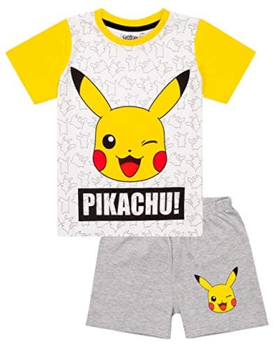 Pokemon Pikachu Gesicht Grau Gelb Jungen Kinder Short-Pyjamas Nachtwäsche Set – Bild 2