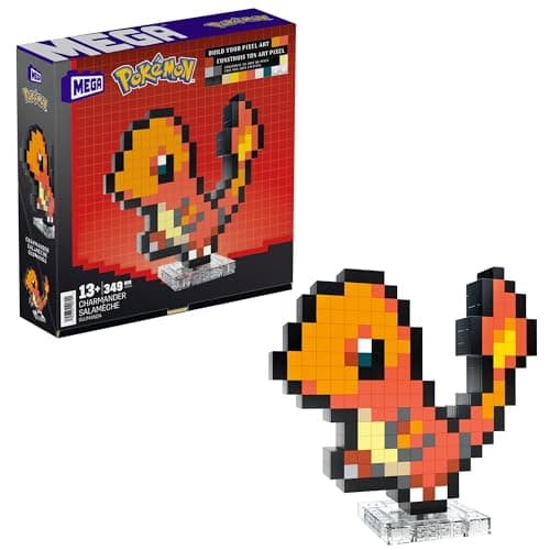 MEGA Pokémon Glumanda - zusammenbaubare Figur im Retro-Look, Pixel Art, inklusive Basis zur Wandmontage – Bild 2
