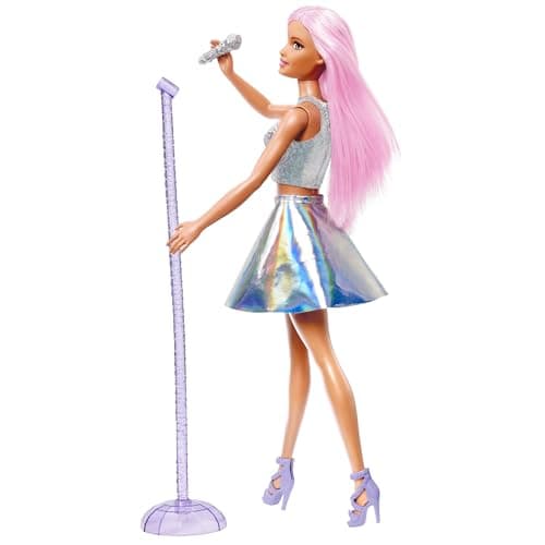 Barbie Pop-Star-Puppe gekleidet in einem schillernden Rock mit Mikrofon und rosafarbenem Haar, Geschenk für Kinder von 3 bis 7 Jahren – Bild 5