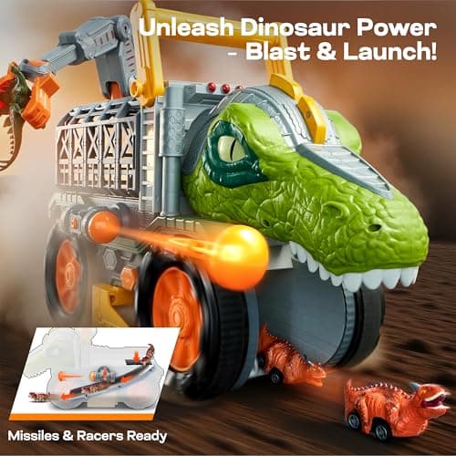 Dinosaurier Spielzeug Großer Dino-Monstertruck mit T-Rex & Figuren | Mit Abschussfunktion, Kran & Tunnel | Geschenk für Jungen 2-4 Jahre  – Bild 5