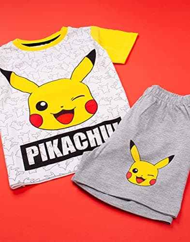 Pokemon Pikachu Gesicht Grau Gelb Jungen Kinder Short-Pyjamas Nachtwäsche Set – Bild 4
