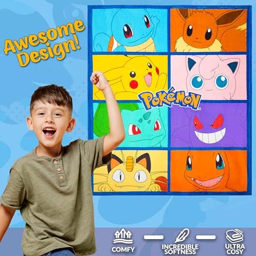 Pokemon Kinderdecke 130x150 cm, Flauschige Fleecedecke, Weiche Kuscheldecke für Sofa, Bett & Reisen, Geschenke für Jungen & Mädchen – Bild 6