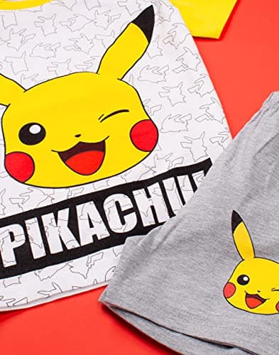 Pokemon Pikachu Gesicht Grau Gelb Jungen Kinder Short-Pyjamas Nachtwäsche Set – Bild 5