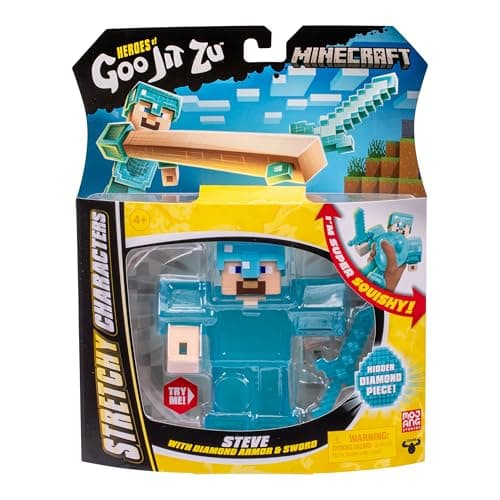 Heroes of Goo Jit Zu – dehnbare Minecraft-Figur – Steve mit Diamant-Rüstung & Schwert, superelastische Glibberfüllung mit verstecktem Diamant-Element im Inneren, bis auf die dreifache Größe dehnbar – Bild 3