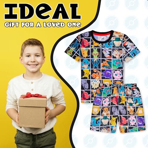 Pokemon Schlafanzug Jungen, Sommer Pyjama Set mit T-Shirt und Schlafhose Shorts – Bild 3
