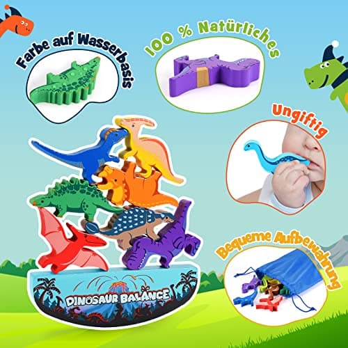Dinosaurier-Stapelspielzeug aus Holz, Montessori Spielzeug – Bild 3
