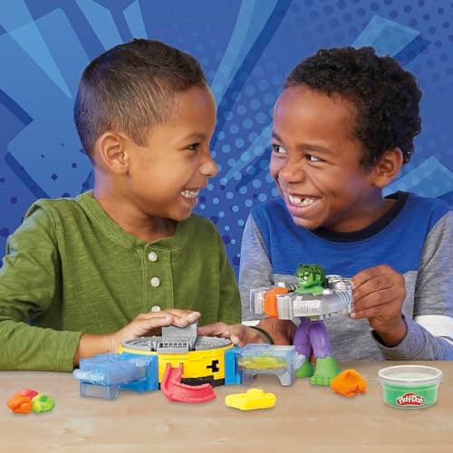 Play-Doh Marvel Hulk Quetsch- & Schmetterspaß, Action-Figur und 3 x 28 g Dosen und 1 x 56 g Dosen, Knetpresse und Formen – Bild 2