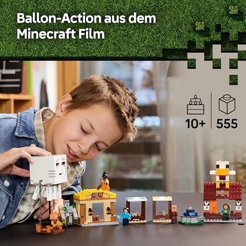 LEGO Minecraft Angriff des Ghast-Ballons - Gaming Spielzeug - Steves Haus, 4 Minifiguren - Iron Golem Figur & explodierender Brunnen Funktion  – Bild 4