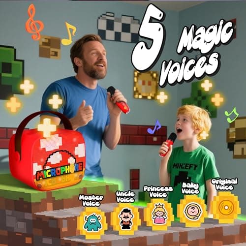 Super Bro Karaoke Maschine mit 2 Bluetooth Mikrofon, Kinderspielzeug, Musikbox Spielzeug für Kinder 3 4 5 6 7 8-12 Jahre, Tragbarer Karaoke Mikrofon, ab 3-10 Jahre – Bild 2
