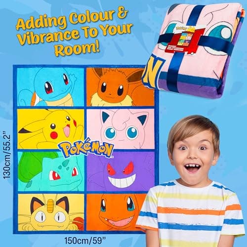 Pokemon Kinderdecke 130x150 cm, Flauschige Fleecedecke, Weiche Kuscheldecke für Sofa, Bett & Reisen, Geschenke für Jungen & Mädchen – Bild 4