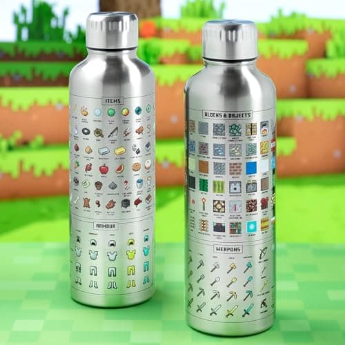 Paladone Minecraft Metall-Trinkflasche - Offiziell lizenziert, auslaufsicher, für heiße & kalte Getränke, mit In-Game-Items – Bild 2