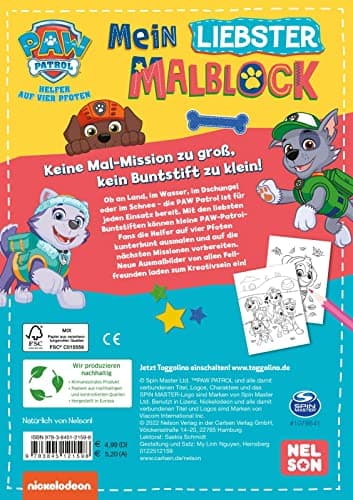 PAW Patrol Kindergartenheft: Mein liebster Malblock: Mehr als 60 großflächige Malvorlagen | mit Rubble, Marshall und Co. für Kinder ab 3 Jahren – Bild 3