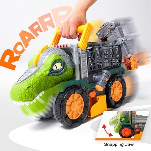 Dinosaurier Spielzeug Großer Dino-Monstertruck mit T-Rex & Figuren | Mit Abschussfunktion, Kran & Tunnel | Geschenk für Jungen 2-4 Jahre  – Bild 4