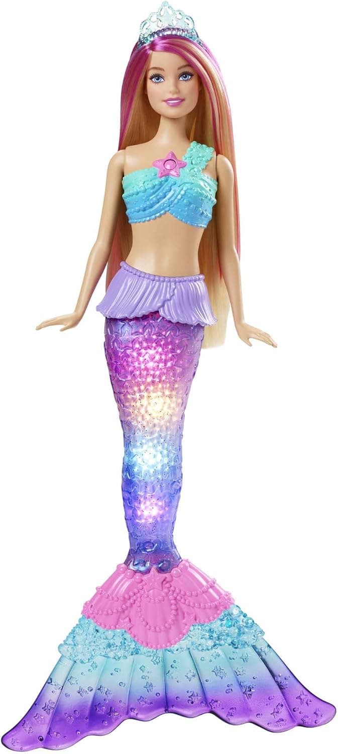 Barbie Dreamtopia Zauberlicht Meerjungfrau Puppe mit blonden Haaren, Barbiepuppe mit Meerjungfrauenschwanz, geeignet als Geschenk für Kinder ab 3 Jahren – Bild 1