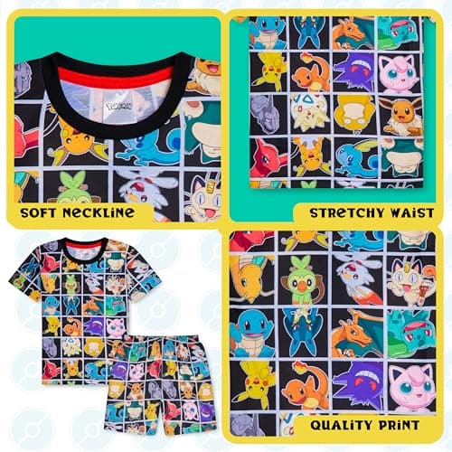 Pokemon Schlafanzug Jungen, Sommer Pyjama Set mit T-Shirt und Schlafhose Shorts – Bild 5