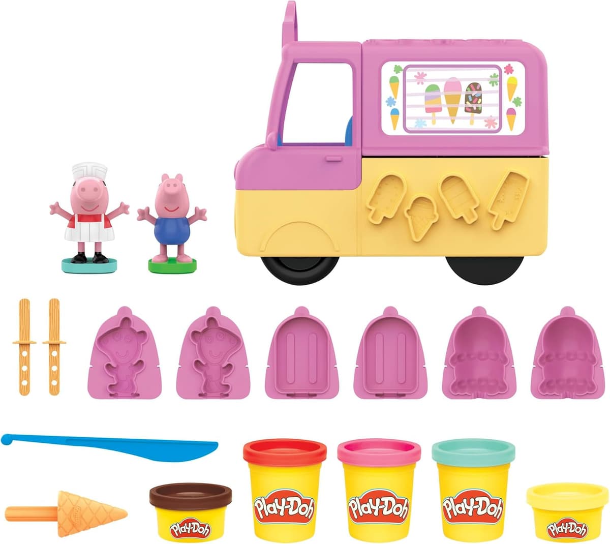 Play-Doh Peppas Eiswagen Bastel-Set, Peppa und Schorsch Figuren und viele Accessoires und Formen, kreatives für Kinder ab 3 Jahren – Bild 1
