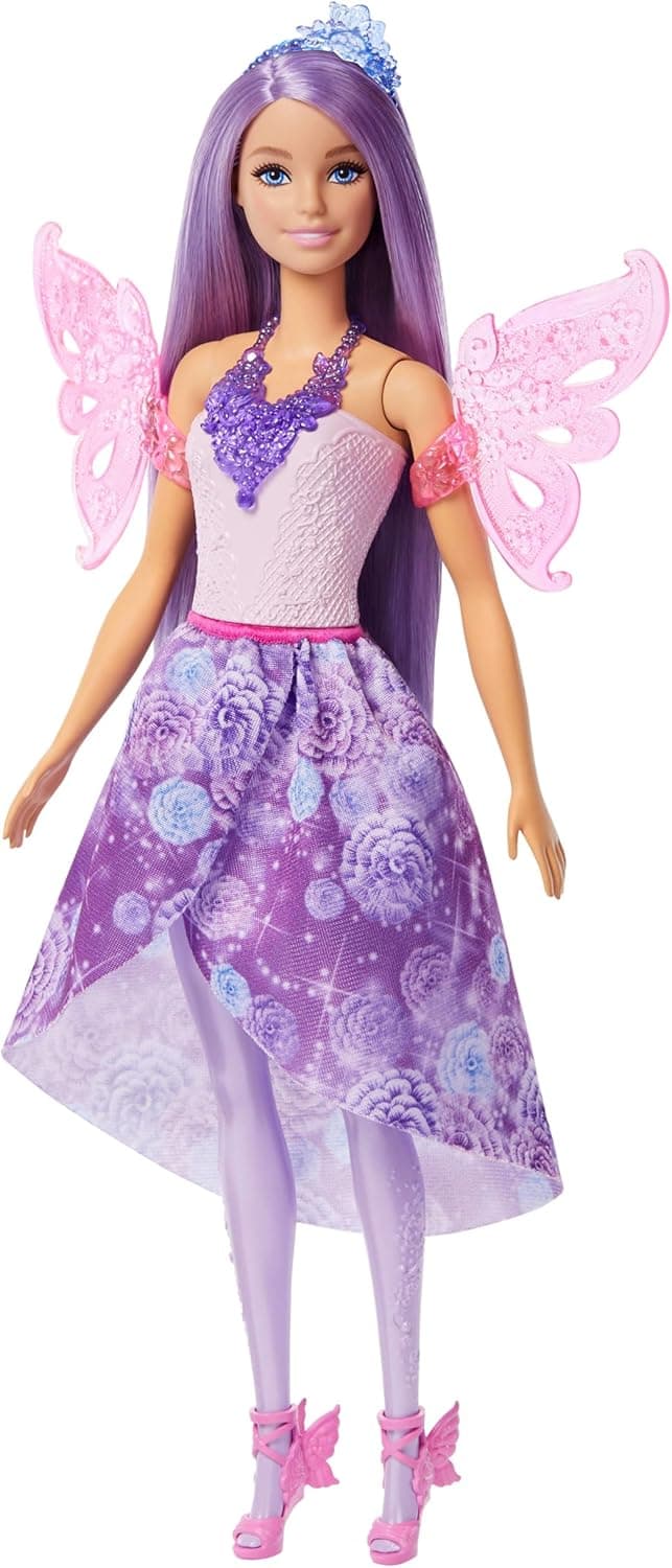 Barbie 3-in-1 Fantasie Puppe, Spielset mit 8 Accessoires inklusive Meerjungfrauen-Schwanzflosse, Feenflügen, königlichen Ketten, Schuhen un vielem mehr für über 10 Verschiedene Looks – Bild 1