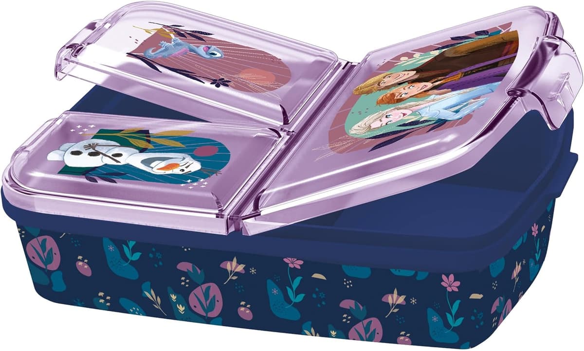 Frozen Die Eiskönigin Brotdose Kinder - Lunchbox mit 3 Fächern und Clip-Verschlüssen, Bento Snackbox aus Kunststoff PP bpa-frei - Vesperdose für Kindergarten, Schule & unterwegs – Bild 1
