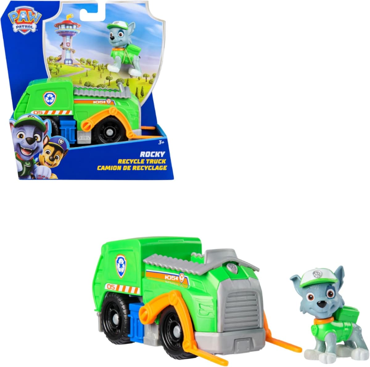 PAW PATROL Rocky-Figur mit Recycling-Truck, stabiles Basis-Fahrzeug , authentisches Spielzeug zur Serie für Kinder ab 3 Jahren – Bild 1