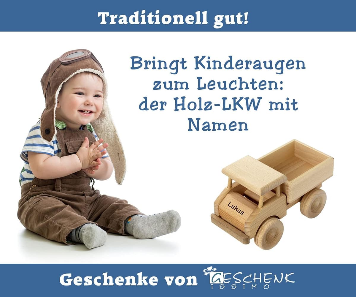 Geschenkissimo Holz-LKW für Kinder mit Namen-Gravur  – Bild 2