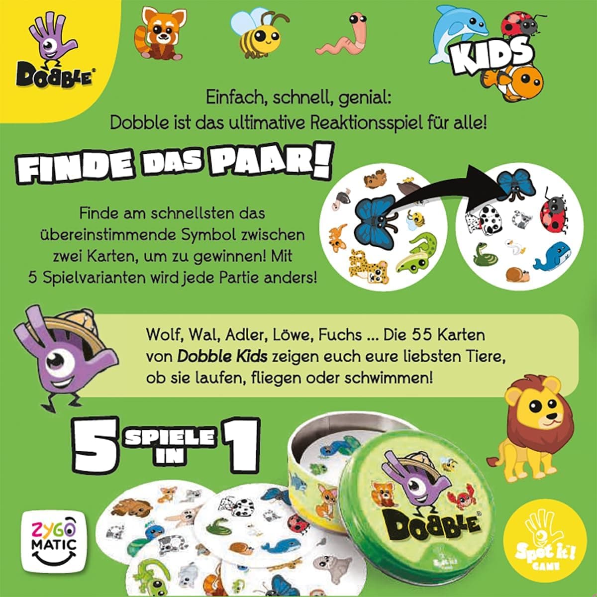 Zygomatic, Dobble Kids, Eco-Sleeves, Kinderspiel, Kartenspiel, 2-8 Spieler – Bild 3