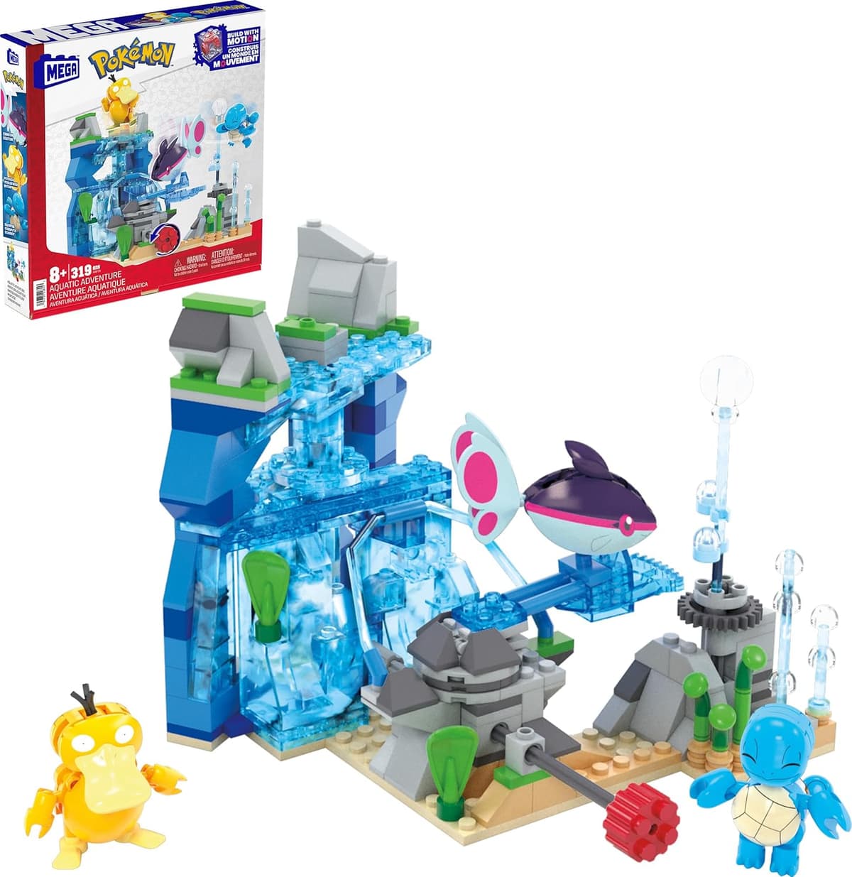 MEGA Pokémon Actionfigur-Bauspielzeug, Wasserabenteuer mit 319 Teilen und beweglichem Schiggy, Enton und Finneon – Bild 1