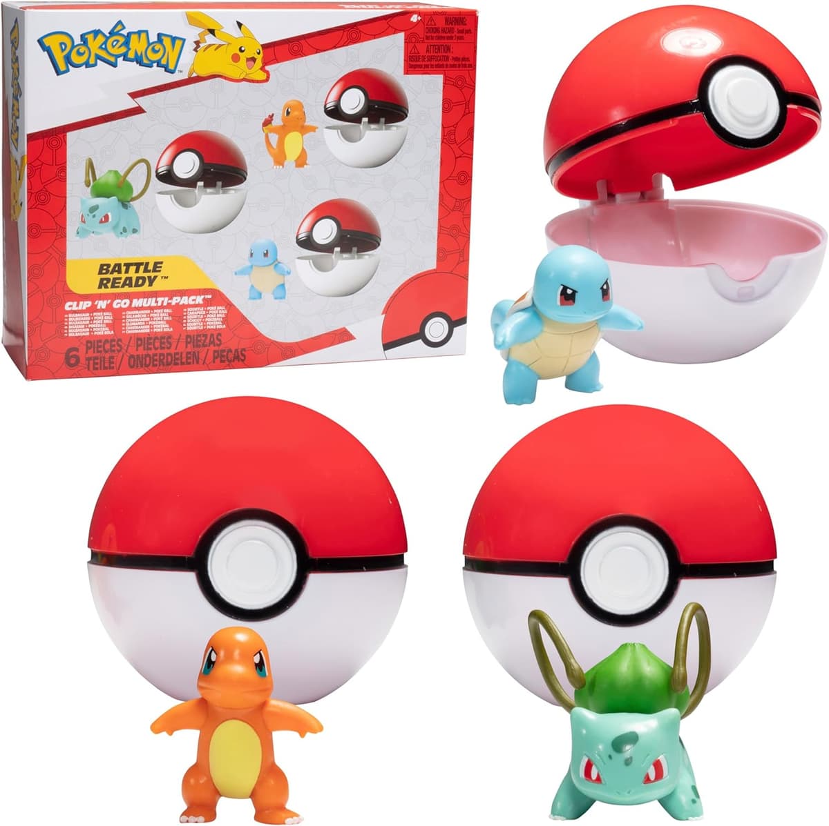 Pokémon Clip 'N' Go Pokeball & Battle Figuren-Set 3er-Pack – Let's Go Starters Charmander, Bubasaur, Squirtle mit Poke-Bällen – Bild 1