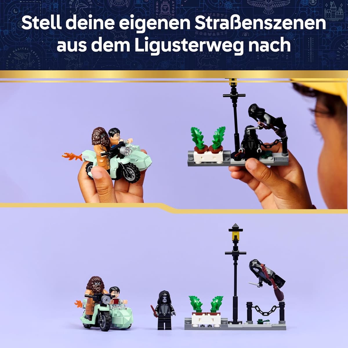 LEGO Harry Potter Hagrids und Harrys Flucht aus dem Ligusterweg - Motorrad Spielzeug mit 4 Minifiguren - 2 Todesser, eine Straßenszene – Bild 3