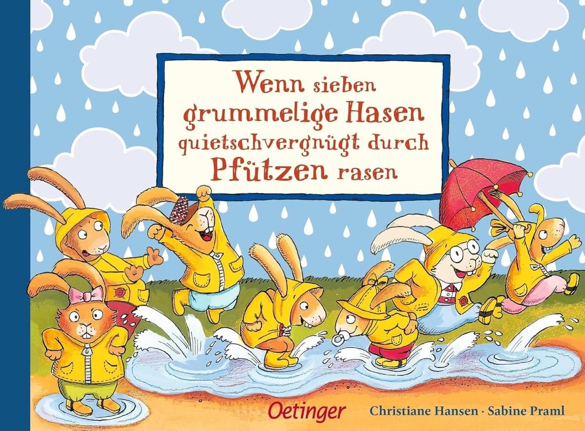 Wenn sieben grummelige Hasen quietschvergnügt durch Pfützen rasen: Fröhliches Kinderbuch ab 2 Jahren gegen schlechte Laune (Die sieben kleinen Hasen) – Bild 1