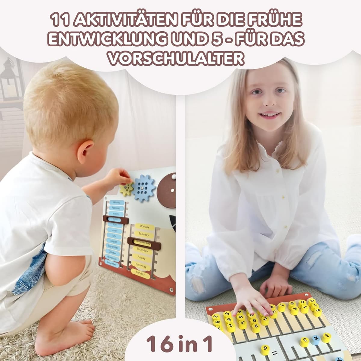 Cateam Sensorisches Wandpaneel für Kinder – 16in1 Montessori Aktivitätsbrett aus Holz – Bild 3