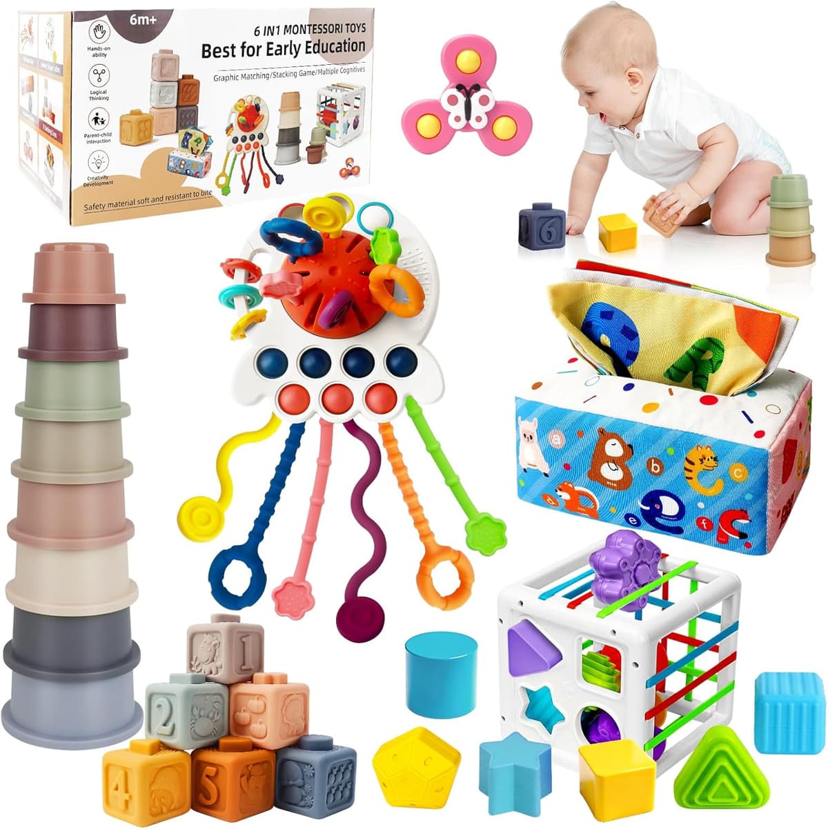6 in 1 Baby Spielzeug, Montessori Spielzeug für Babys – Bild 1