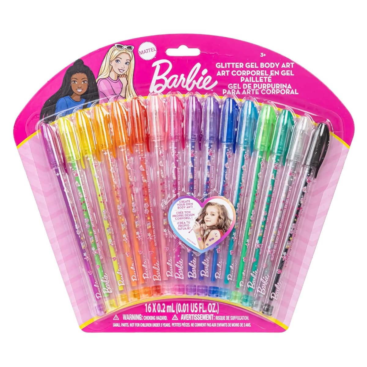16-teiliges set mit Glitzerstiften zum Bemalen des Körpers in glitzernden und leuchtenden Farben von Townley Girl, für Kinder ab 3 Jahren (Barbie) – Bild 1
